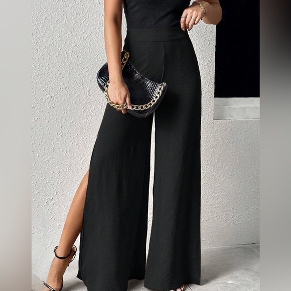 Black Split Thigh Wide Leg Pants - Picture 4 of 5